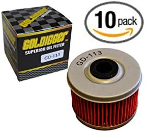 GOLDIGGER After Market HF113 &amp; KN-113 Replacement Oil Filter Motorcycle/Dirt Bike/ATV Fit Honda TRX350 TRX400 FOREMAN RUBICON FOREMAN EX CB400 ATC250ES TRX500 (10 Pack)