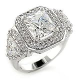 Brass Rhodium Ring with Clear CZ - Size: 5-10