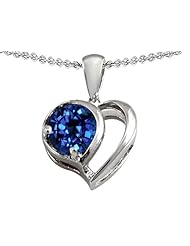 Original Star K (tm) Heart Shape Pendant With Round Created Sapphire in .925 Sterling Silver