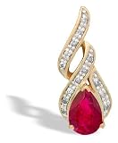14K Yellow Gold Genuine Pear Ruby and Diamond Flame Pendant