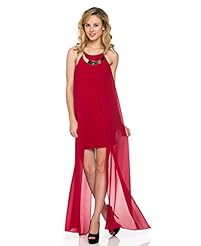 Polyester/Knit Lace Grecian Slit Sheer Mini Dress 