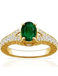 14K Yellow Gold Oval Cut Emerald Fana Designer Ring