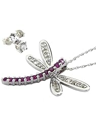 Ruby Dragonfly Necklace & Earrings