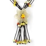 Brown Adjustable Necklace With Accenting Citrus Colored Jade Stone Beads and Floral Pendant
