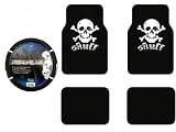 A Set of 4 Universal Fit Plush Carpet Skull White Floor Mats and 1 Comfort Grip Steering Wheel Cover 41WmzaKwvGL. SL160 A Set of 4 Universal Fit Plush Carpet Skull White Floor Mats and 1 Comfort Grip Steering Wheel Cover
