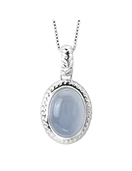 925 Sterling Silver High-Polish Finish Round Cabochon Chalcedony Pendant