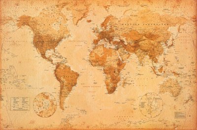Antique Style World Map - Poster (Size: 36 x 24) Poster Print - 36x24