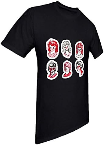 Brushpen Faces Round Neck Tee Shirts Black