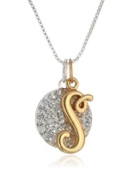 Crystal Pave Circle Disc 14k Gold over Sterling Silver Letter Charm Initial Pendant Necklace, 18"