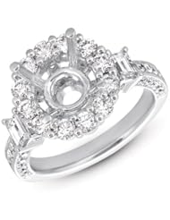 14K White Gold 1.59cttw Round Diamond Semi Mount Engagement Ring