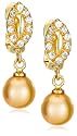 14k Gold Overlay Sterling Silver Dyed Golden Freshwater Cultured Pearl w/ White Topaz Drop Earrings