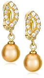 14k Gold Overlay Sterling Silver Dyed Golden Freshwater Cultured Pearl w/ White Topaz Drop Earrings