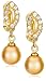 14k Gold Overlay Sterling Silver Dyed Golden Freshwater Cultured Pearl w/ White Topaz Drop Earrings