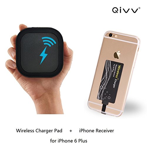 QIVV iPhone6/6s Plus Wireless Charging Kit - Pack of Qi Wireless Charger Wireless Charging Pad + 0.5mm Ultra Slim Wireless Charging Receiver for iPhone6 Plus 6s Plus -The Pad Work for All Qi Devices