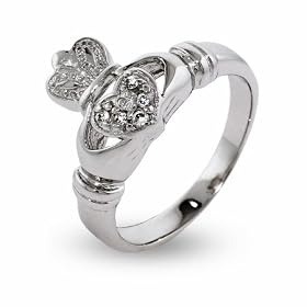 Sparkling Cubic Zirconia Sterling Silver Claddagh Ring: Eve's Addiction: Jewelry