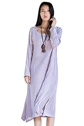 Long Sleeves Cotton/Linen Midi Dress 