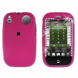 Hot Pink Rubber Feel with White Diamond CZ Snap-On Cover Hard Case Cell Phone Protector for Sprint Palm Pre