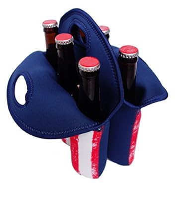 Hoopla Gorilla Bags - All American Star Spangled Banner 6 Pack - Deluxe Insulated Bottle Carrier - Durable Neoprene Beer Bottle Tote, Lightweight, Stores Flat
