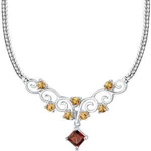 Buy 1.50 carats total weight Princess Cut and Round Shape Garnet and Citrine Necklace in Sterling... by Peora