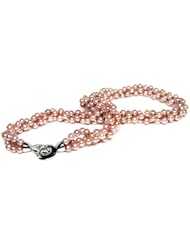HinsonGayle AAA Handpicked 3-Strand Ultra-Luster Naturally Pink Cultured Pearl Torsade Necklace (Boho Collection, Sterling Silver)