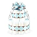 New Baby Boy Diaper Cake - 2-Tier - Blue Polka Dots on Brown Ribbon - Great Baby Shower Gift Idea or Table Centerpiece