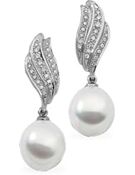 18K Palladium White Gold Paspaley South Sea Cultured Fine Drop Pearl and Diamond Earrings -- LIFETIME WARRANTY