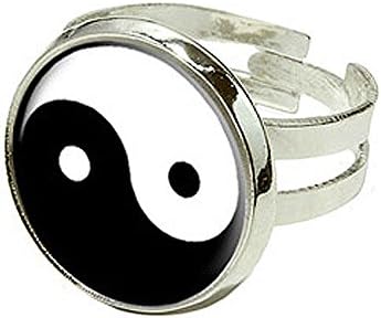 Yin Yang Symbol - Silver Plated Adjustable Novelty Ring