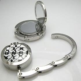 Foldable Black & White Purse Hook with Mirror