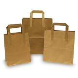 Brown Paper Carrier Bags with Flat Handles - 22xm x 26cm x 11cm - (1 box = 250 bags)