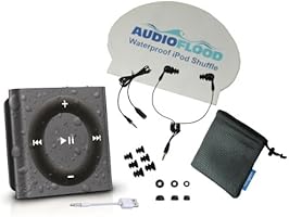 Waterproof Apple iPod Shuffle by AudioFlood with True Short Cord Headphones - Highest Rated Waterproof MP3 Player on Amazon
