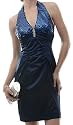 WOW! Sequin Halter Dress W/Rhinestone Pendant BLUE