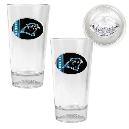 NFL Carolina Panthers Two Piece Pint Ale Glass Set with Football Bottom - Oval Logo