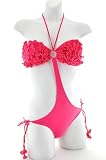Hot Pink 3D Floral Bandeau Cut-out Sides Monokini Swimsuit