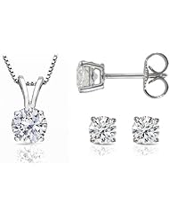 Round Cut Diamond Solitaire Pendant & Diamond Stud Set Popular Quality in 14K White (0.45ctw I-J Color I1 Clarity)- Free Shipping