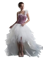 Spring Fall One Shoulder  Feathers Lace Asymmetric Tulle   Ball Gown  Dress with a Brush/Sweep Train  With Ruffles