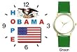 Obama - Hope - US Flag and Bald Eagle Seal - President Barack Obama Commemorative - WATCHBUDDY&reg; DELUXE TWO-TONE THEME WATCH - Arabic Numbers - Green Leather Strap-Size-Women's Size-Small