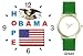Obama - Hope - US Flag and Bald Eagle Seal - President Barack Obama Commemorative - WATCHBUDDY&reg; DELUXE TWO-TONE THEME WATCH - Arabic Numbers - Green Leather Strap-Size-Women's Size-Small
