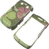 Rhinestones Shield Protector Case for BlackBerry Bold 9700, Green Daisy Full Diamond