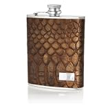 Metallic Brown Croc Leather 6 oz. Hip Flask in Gift Box w/ Funnel