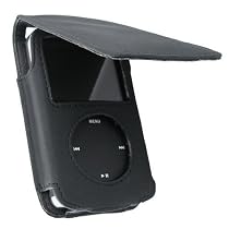 iPod Video / Classic Genuine Leather Case for 30 GB Video and 80GB Classic with Belt Clip and Strap, Midnight Black