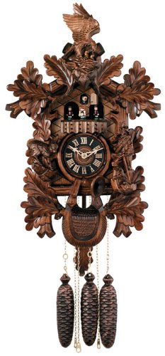 River City Clocks MD859-23 Eight Day Musical Cuckoo Clock with Dancers, Hand-Carved Eagle, Hunter, And Ram, 23-Inch Tall