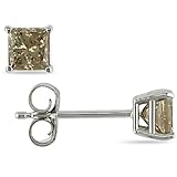 1/2 ct.t.w. Brown Diamond Princess Cut Solitaire Earrings in 10k White Gold