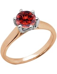 1.35 Ct Round Cognac Red SI1/SI2 Diamond 14K Rose Gold Ring