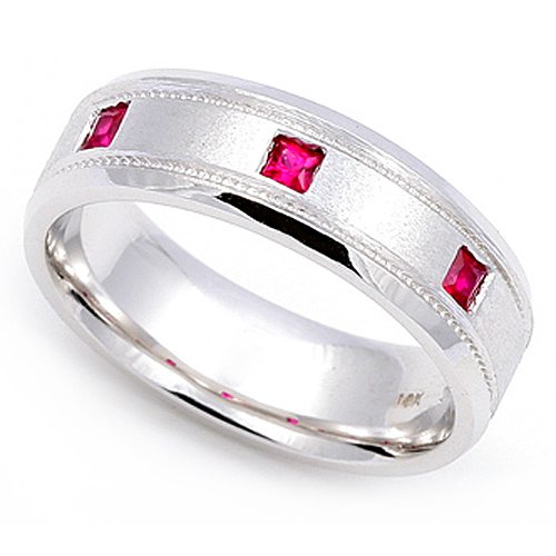 14k White Gold Bezel set Ruby Wedding Band Ring