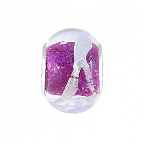 Pandora Style Charm Bead (Z112) Murano Style Glitter Core Glass (14mm x 10mm) (fits Troll too)