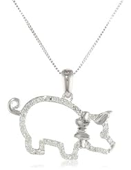 10k White Gold Diamond Pig Pendant Necklace (1/10 cttw, I-J Color, I2-I3 Clarity), 18"