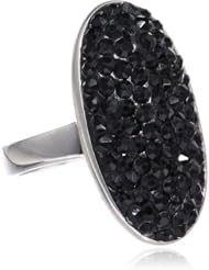 Sterling Silver Plated Black Crystal Oval Ring
