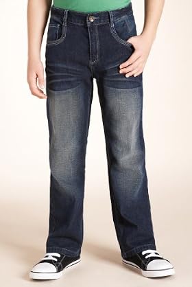 Pure Cotton Adjustable Waist Straight Leg Jeans