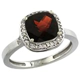 10k White Gold ( 8 mm ) Engagement Garnet Ring w/ 0.092 Carat Brilliant Cut Diamonds & 2.70 Carats Cushion Cut Stone, 7/16 in. (11.5mm) wide, size 10