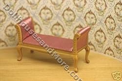 Handcarved Oak setee Dark Pink Satin Dollhouse Miniature